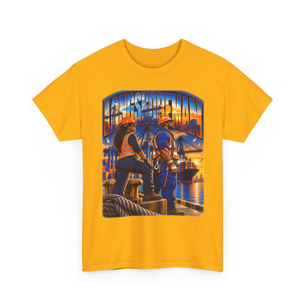 Longshoreman Firefighter Tee — Sunset Dock Rescue Graphic Shirt