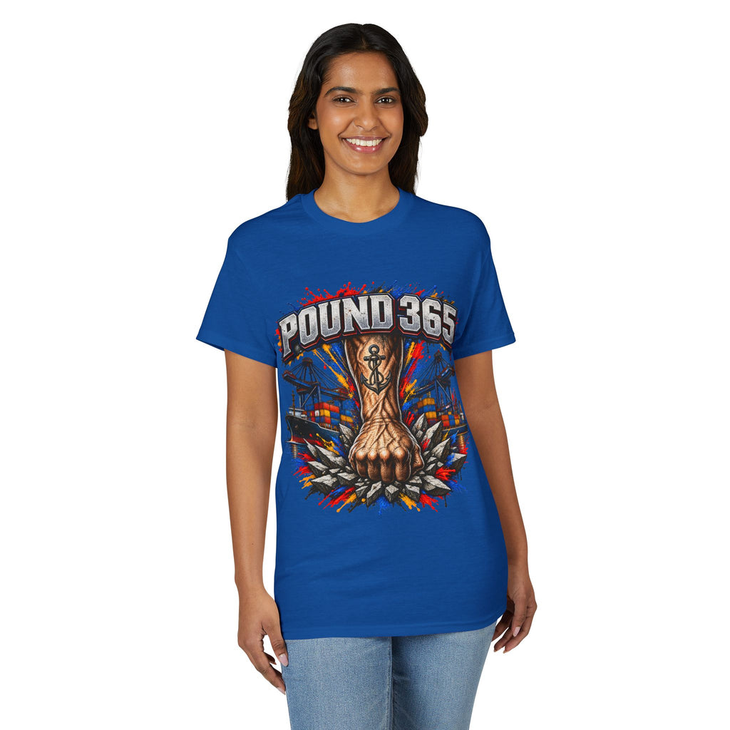 T-Shirt — "Pound 365" Boxing Fist Design (Anchor Tattoo, Urban Gym Vibe)