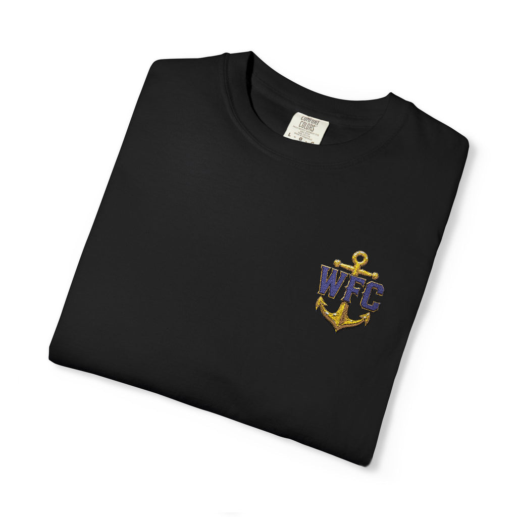 Waterfront Anchor T-Shirt — Gold & Navy Nautical Crest Pocket Tee