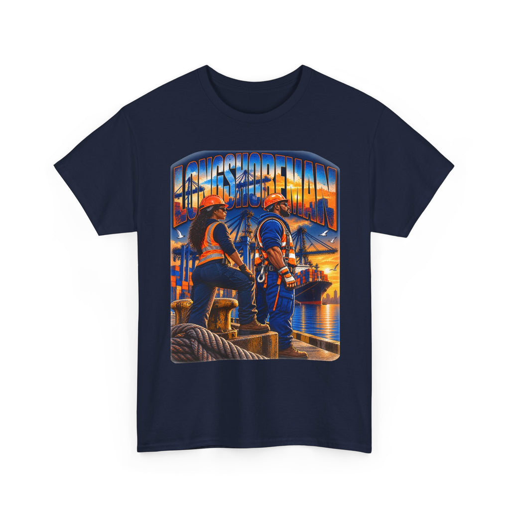 Longshoreman Firefighter Tee — Sunset Dock Rescue Graphic Shirt
