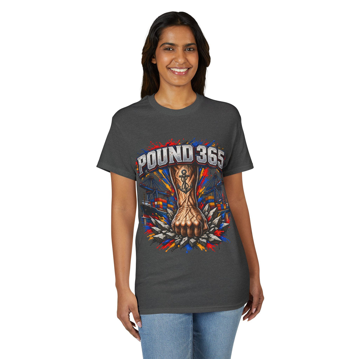 T-Shirt — "Pound 365" Boxing Fist Design (Anchor Tattoo, Urban Gym Vibe)