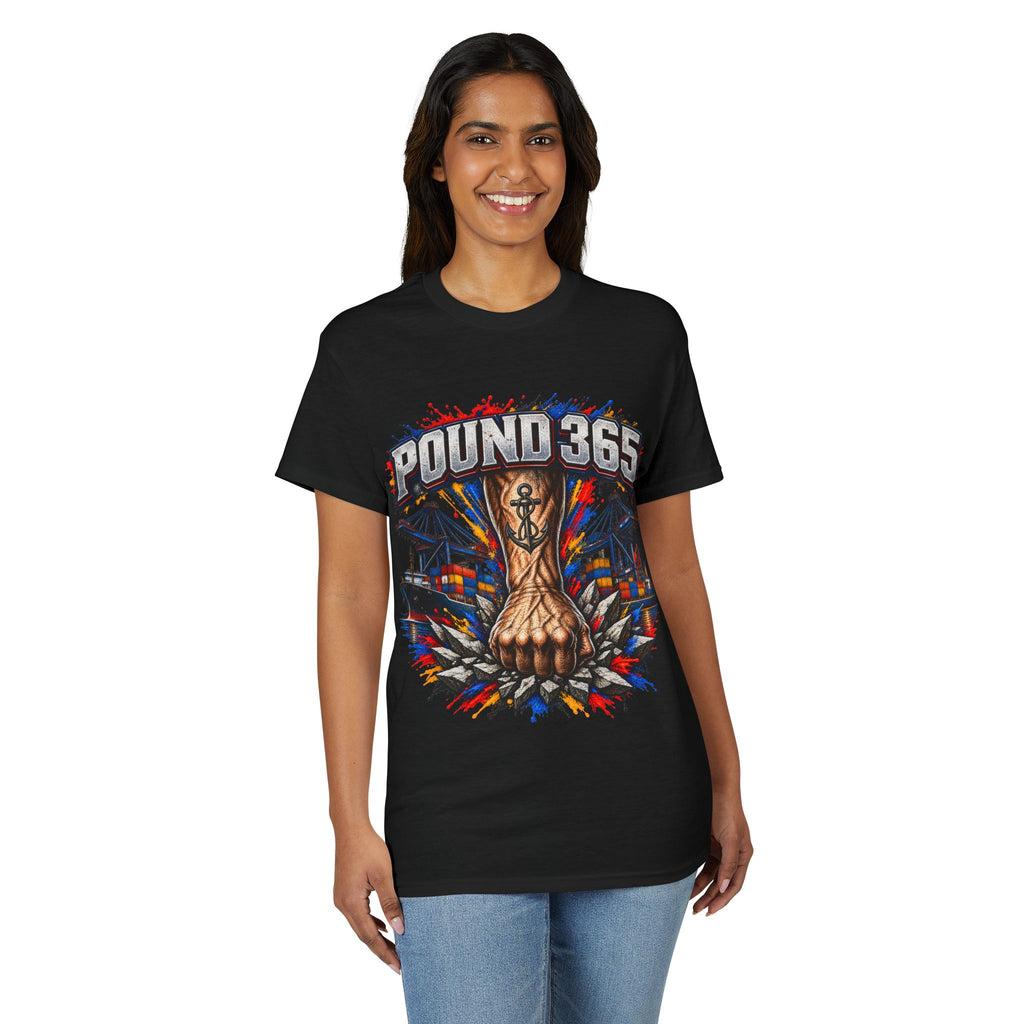 T-Shirt — "Pound 365" Boxing Fist Design (Anchor Tattoo, Urban Gym Vibe)