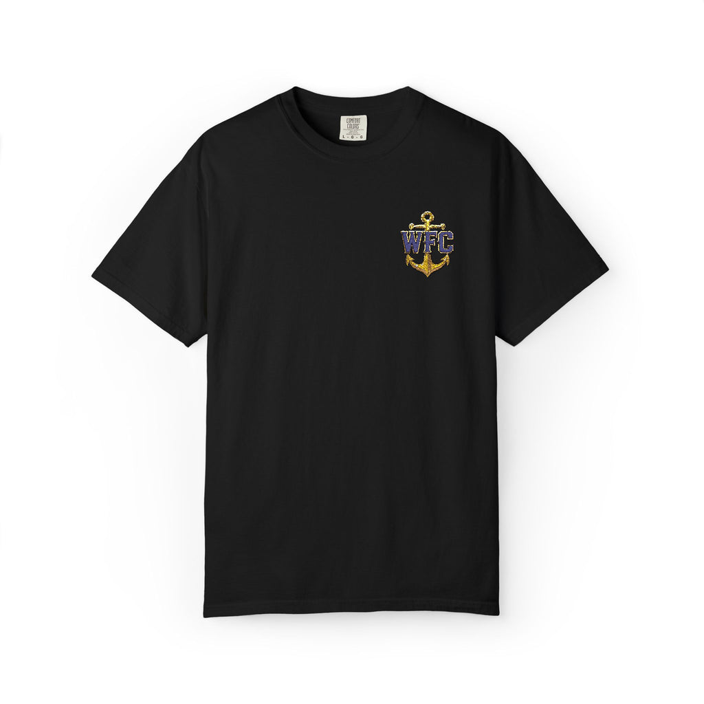 Waterfront Anchor T-Shirt — Gold & Navy Nautical Crest Pocket Tee