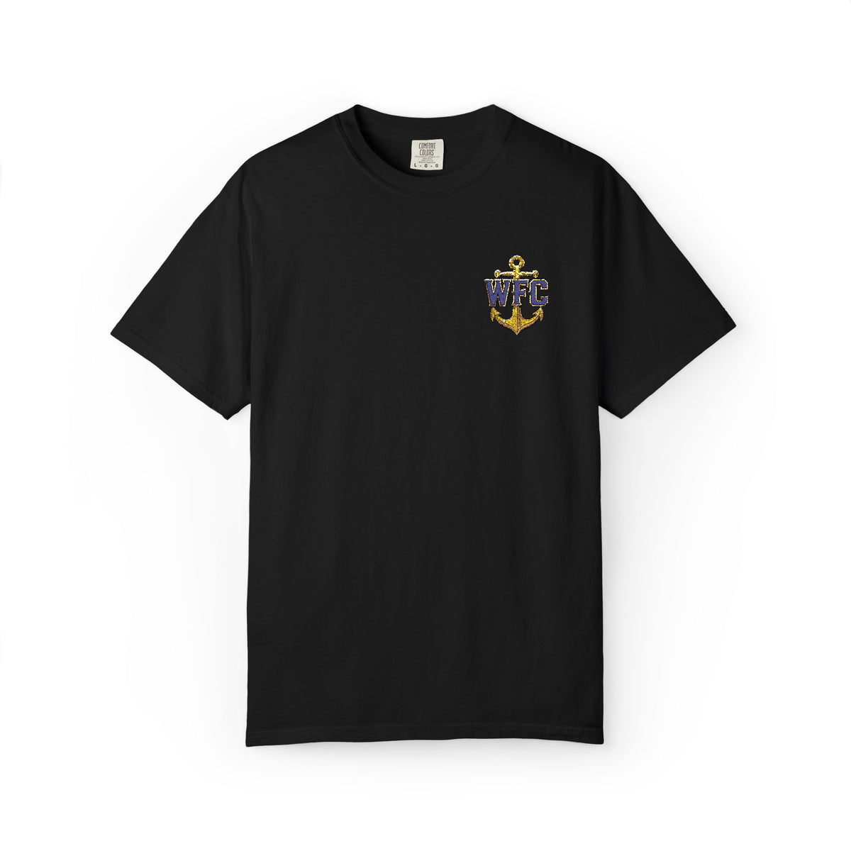 Waterfront Anchor T-Shirt — Gold & Navy Nautical Crest Pocket Tee