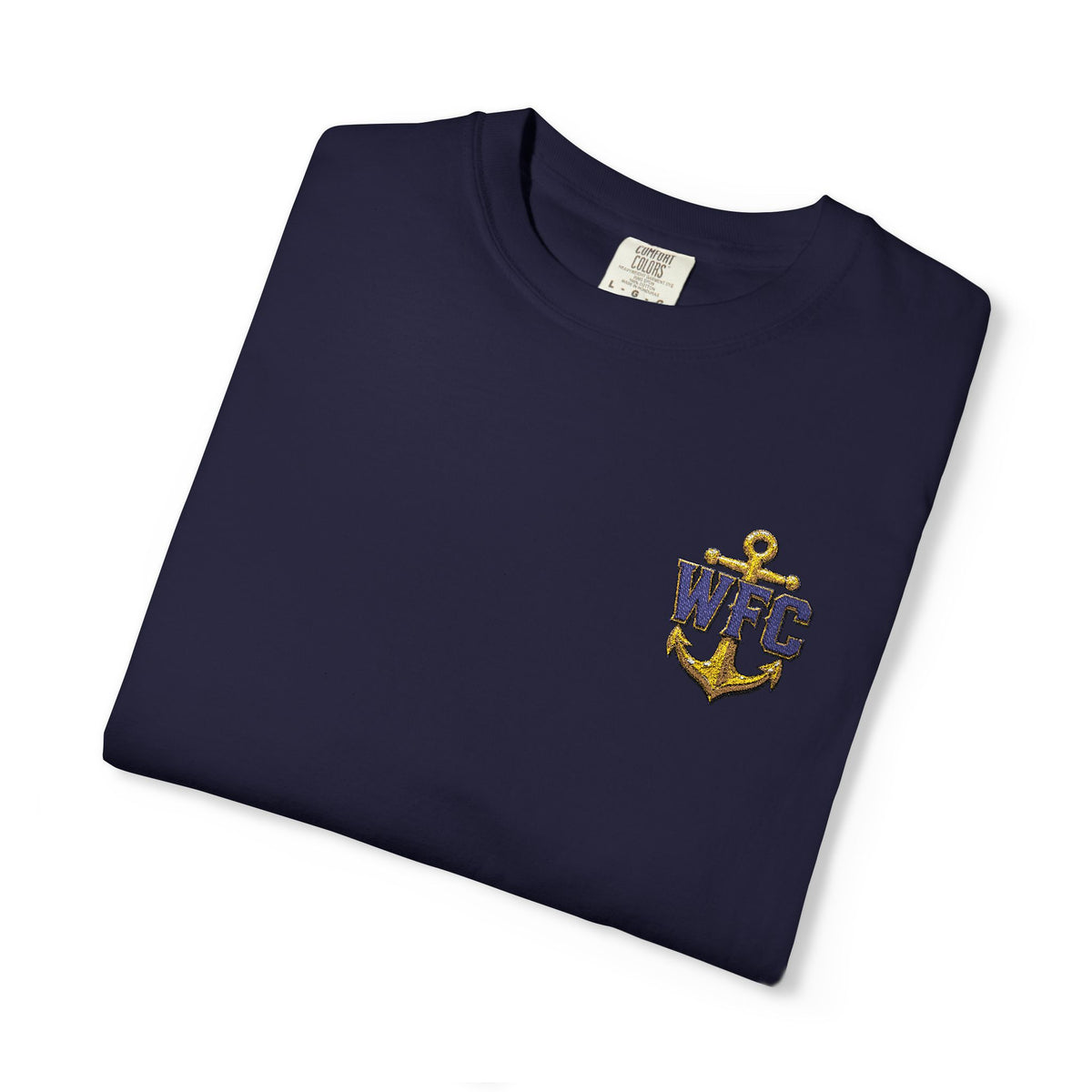 Waterfront Anchor T-Shirt — Gold & Navy Nautical Crest Pocket Tee