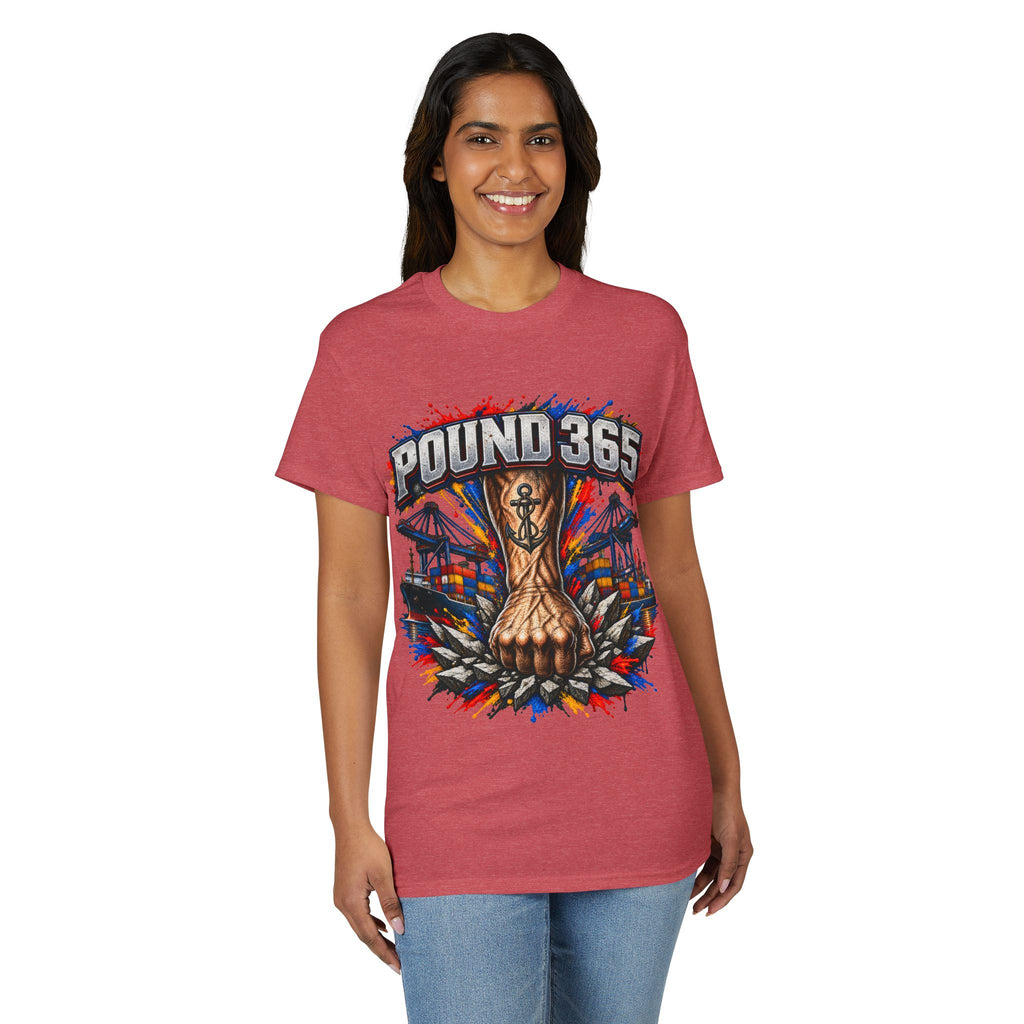 T-Shirt — "Pound 365" Boxing Fist Design (Anchor Tattoo, Urban Gym Vibe)