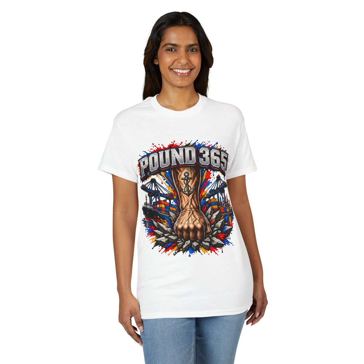 T-Shirt — "Pound 365" Boxing Fist Design (Anchor Tattoo, Urban Gym Vibe)