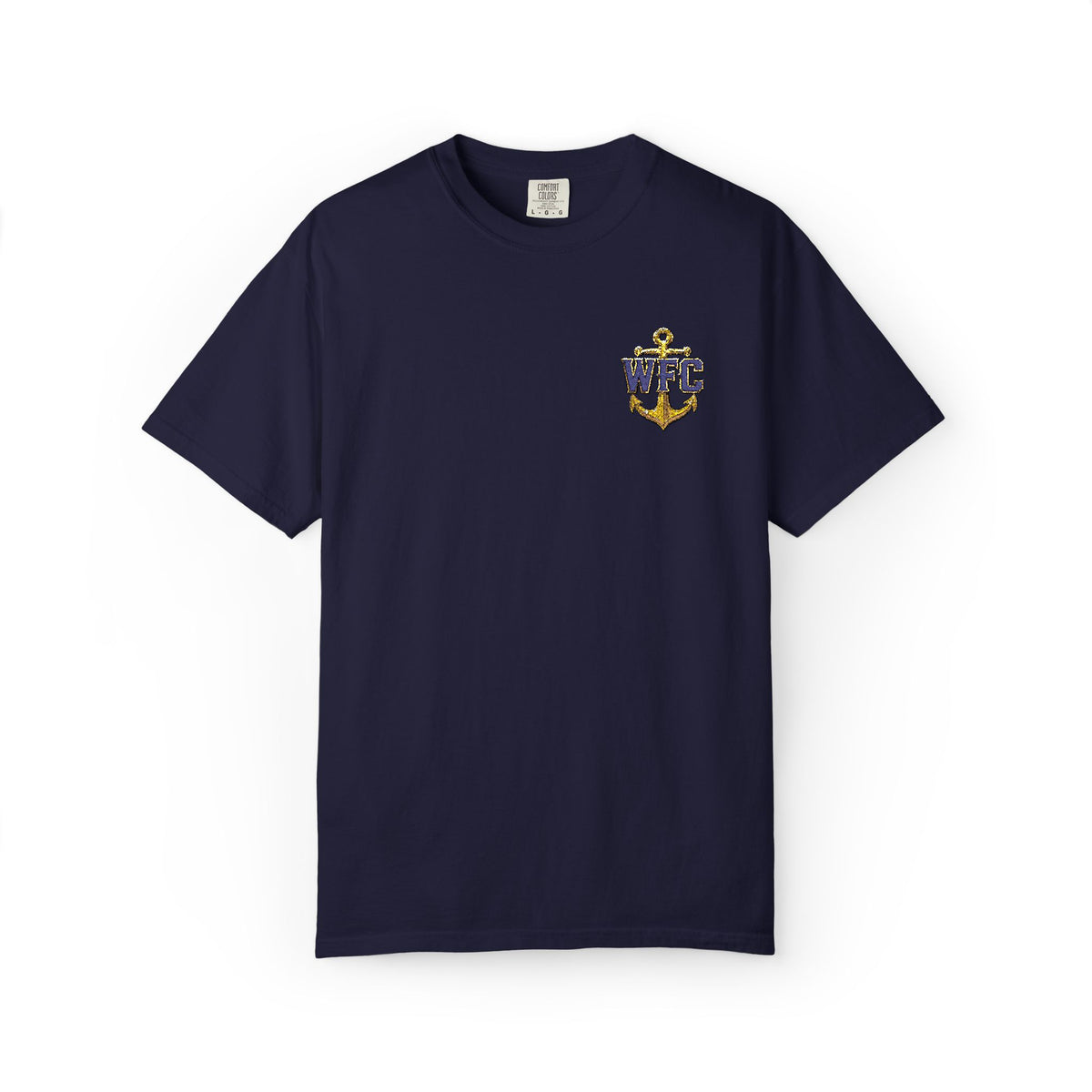 Waterfront Anchor T-Shirt — Gold & Navy Nautical Crest Pocket Tee