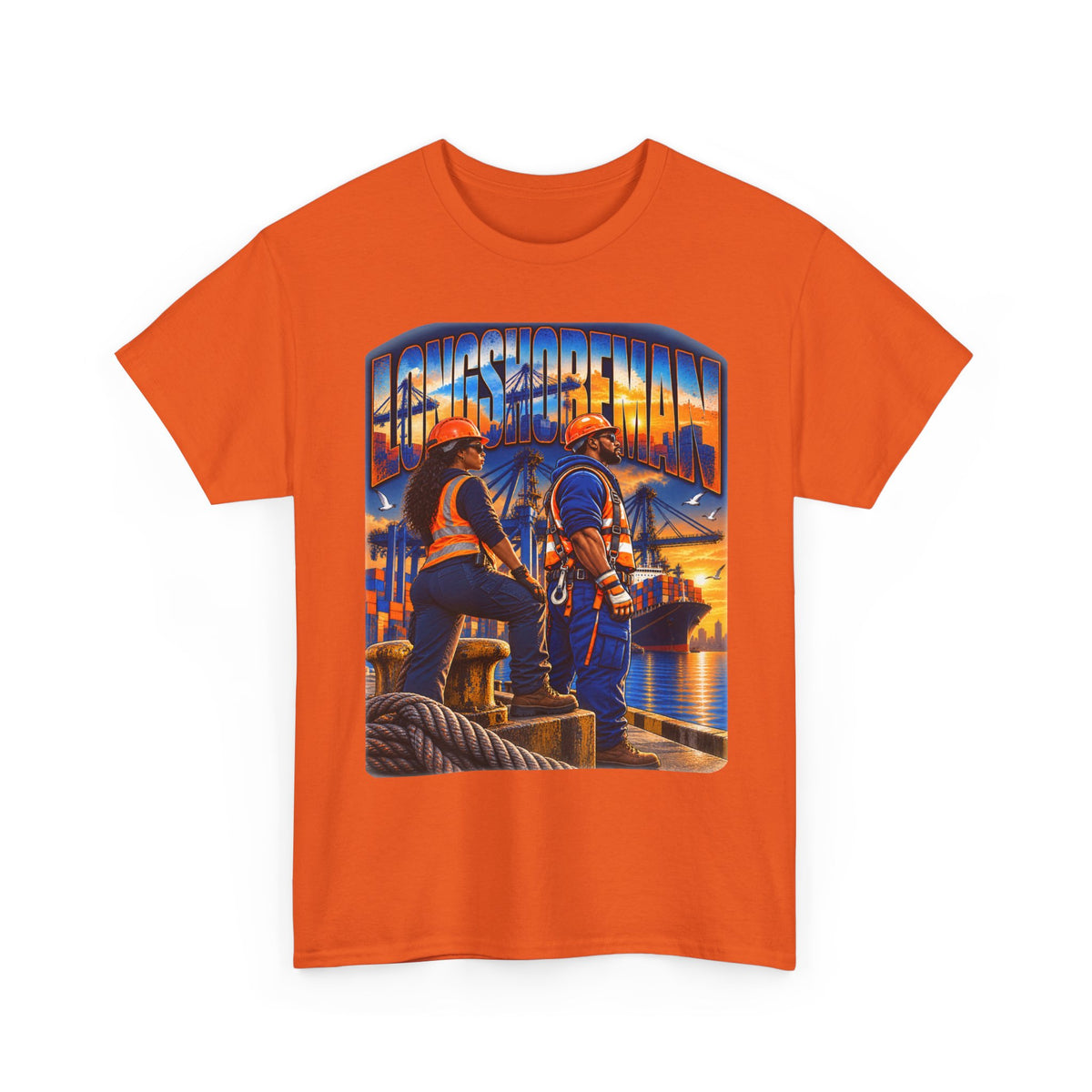 Longshoreman Firefighter Tee — Sunset Dock Rescue Graphic Shirt