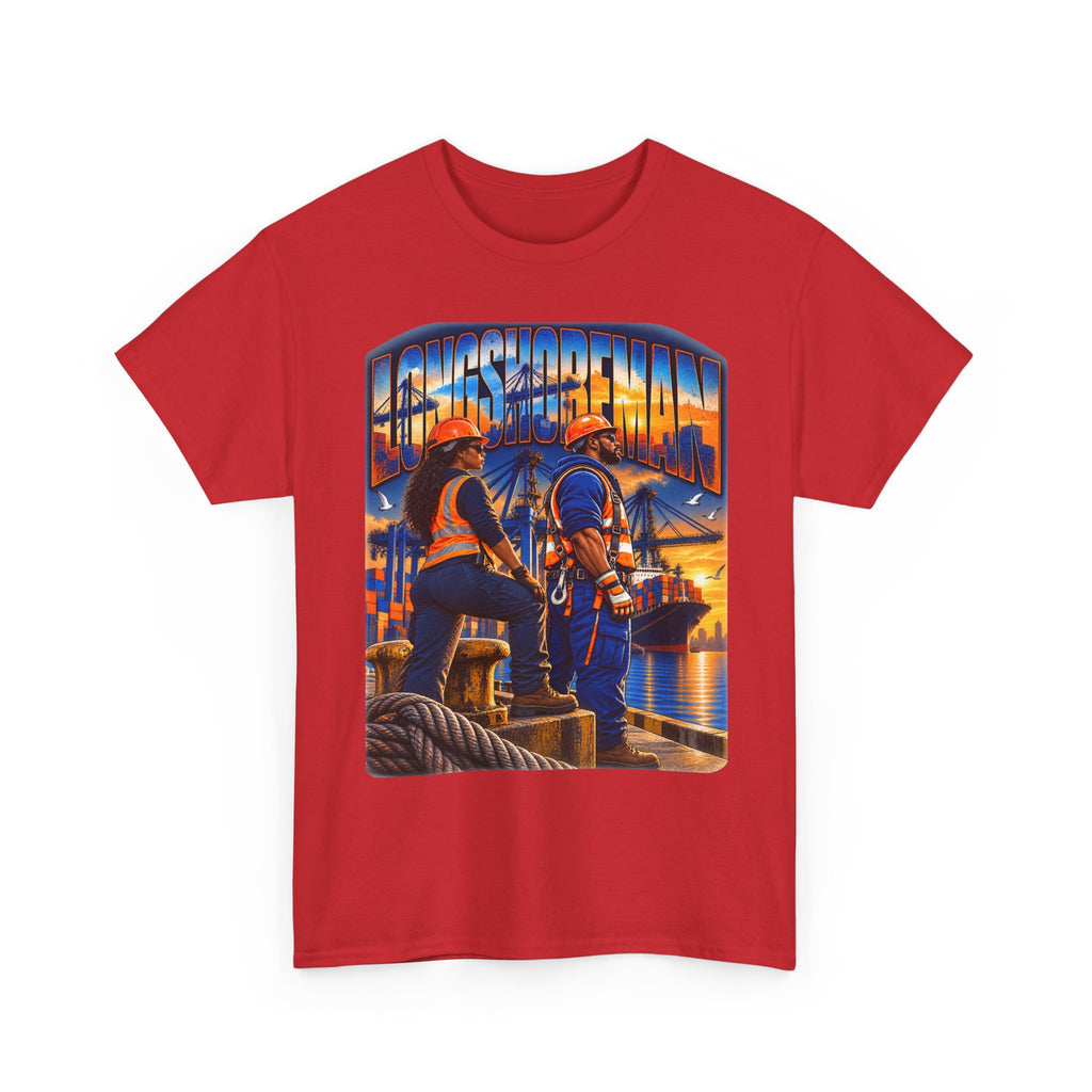 Longshoreman Firefighter Tee — Sunset Dock Rescue Graphic Shirt