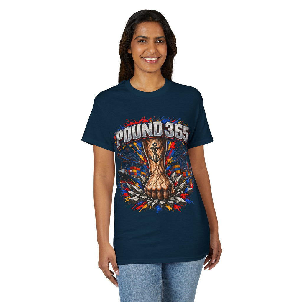 T-Shirt — "Pound 365" Boxing Fist Design (Anchor Tattoo, Urban Gym Vibe)