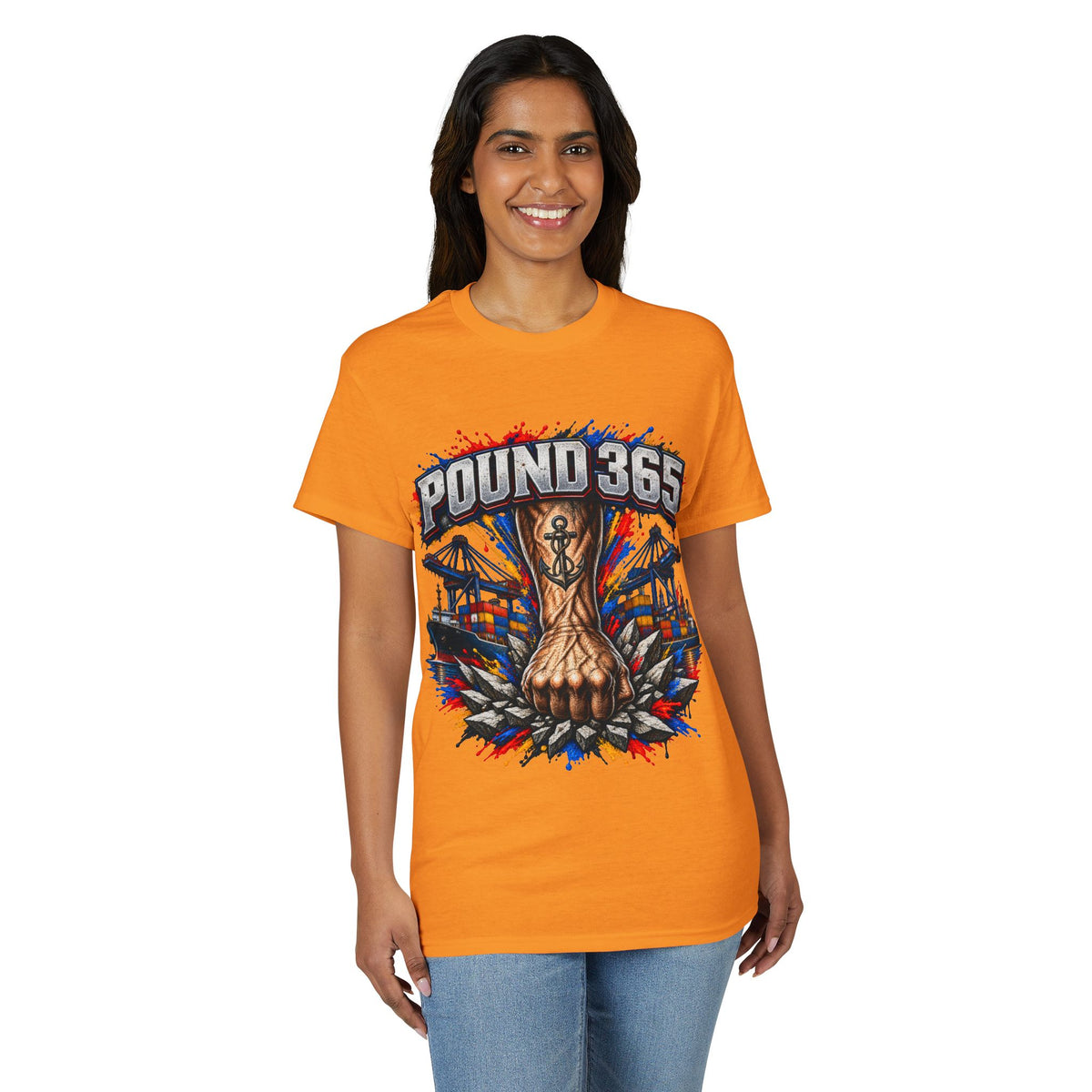T-Shirt — "Pound 365" Boxing Fist Design (Anchor Tattoo, Urban Gym Vibe)
