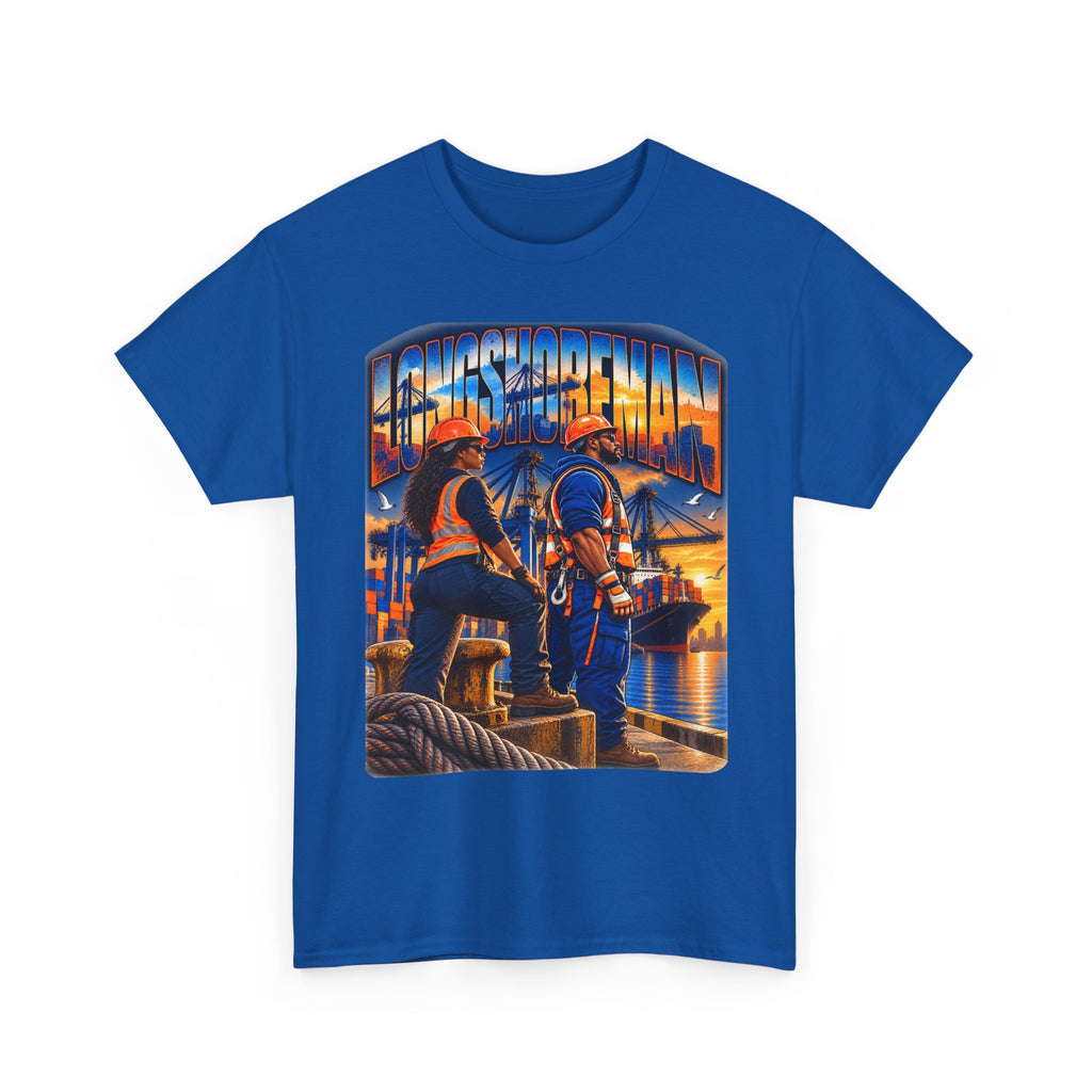 Longshoreman Firefighter Tee — Sunset Dock Rescue Graphic Shirt