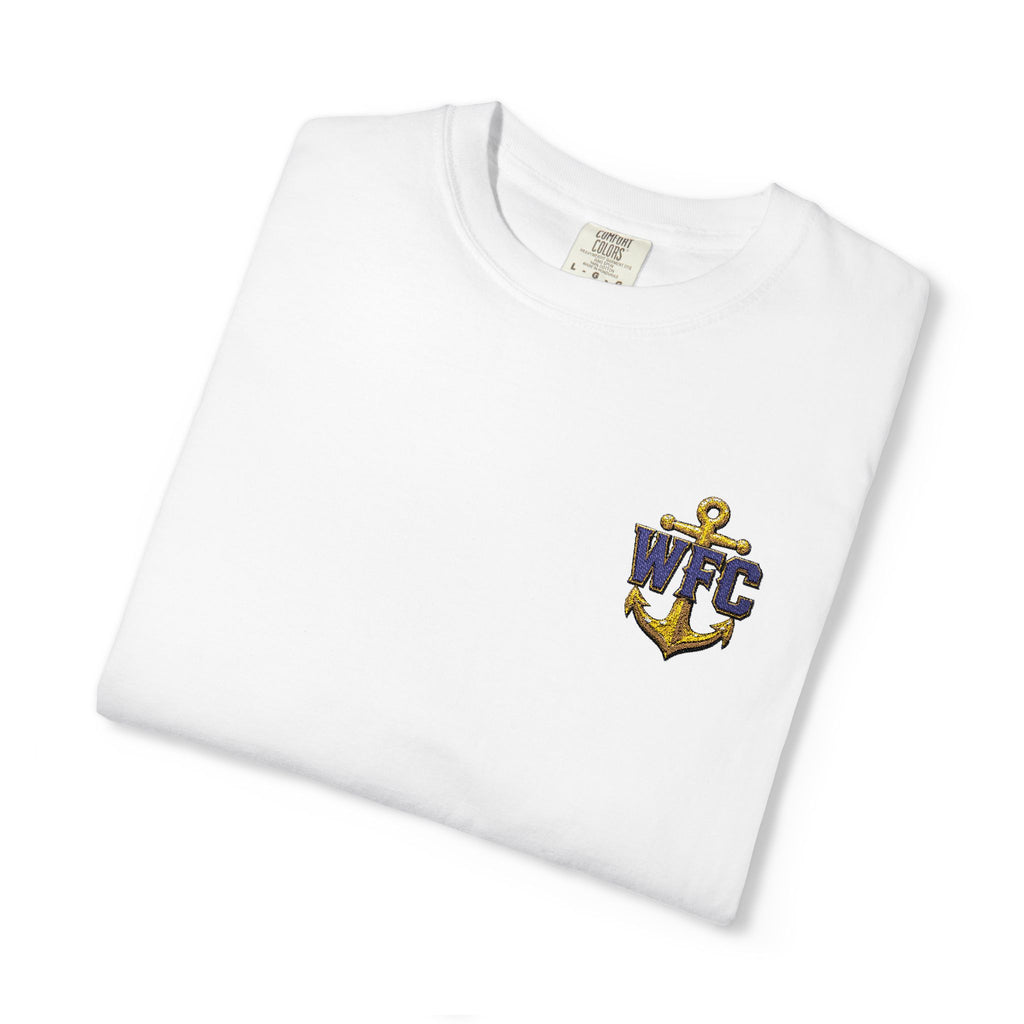 Waterfront Anchor T-Shirt — Gold & Navy Nautical Crest Pocket Tee