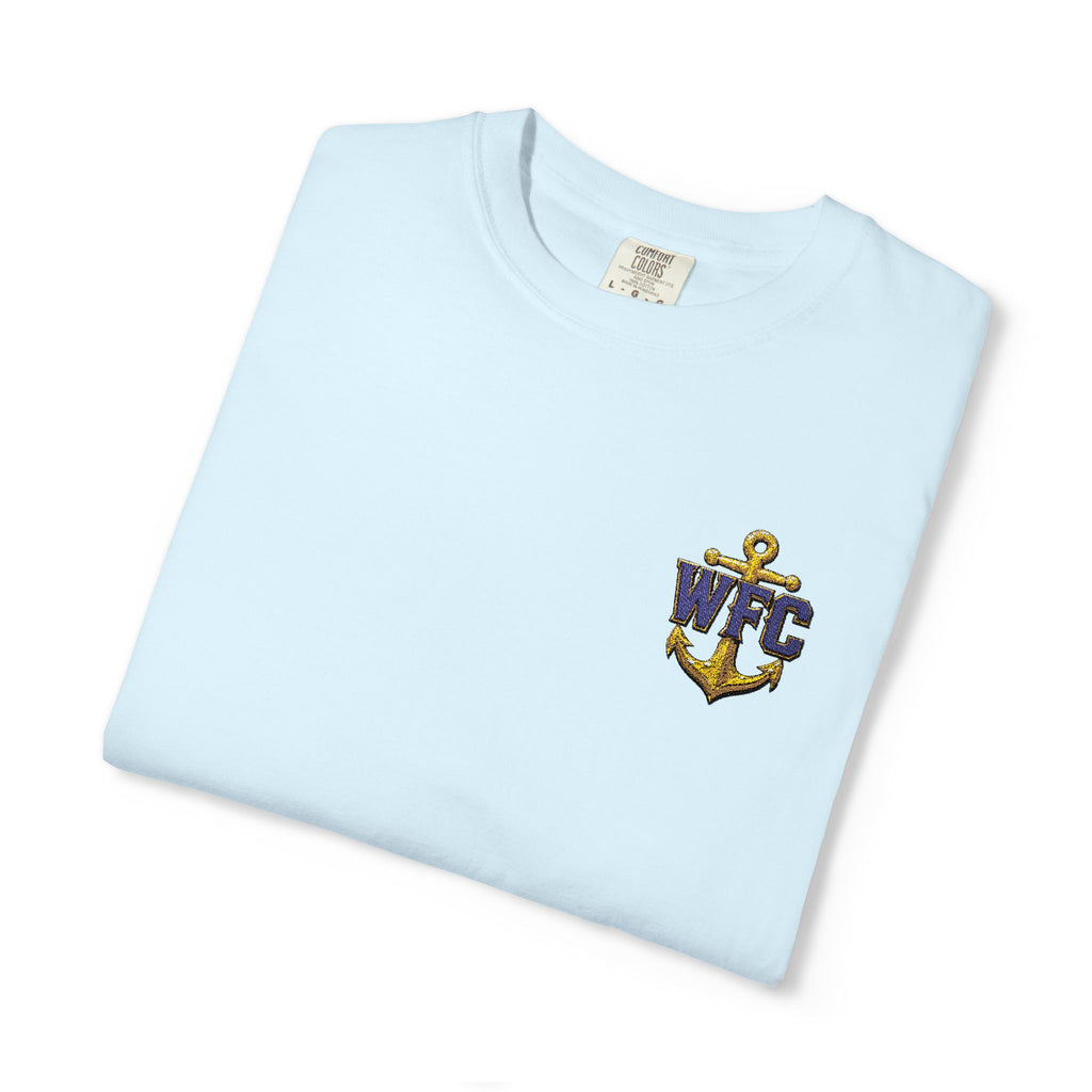 Waterfront Anchor T-Shirt — Gold & Navy Nautical Crest Pocket Tee