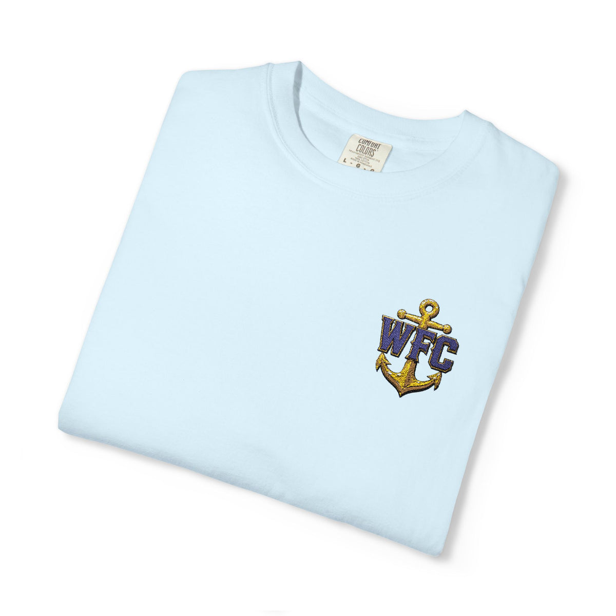 Waterfront Anchor T-Shirt — Gold & Navy Nautical Crest Pocket Tee