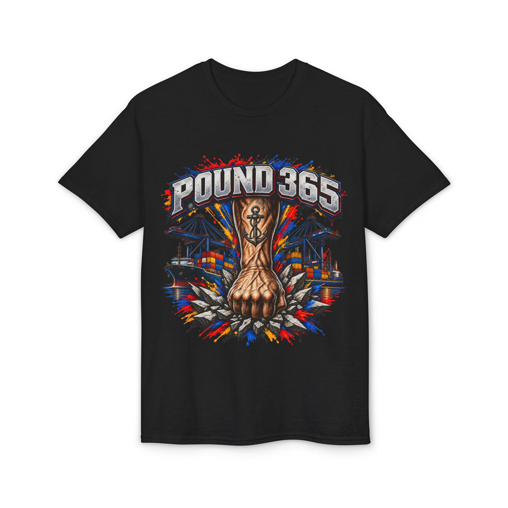 T-Shirt — "Pound 365" Boxing Fist Design (Anchor Tattoo, Urban Gym Vibe)
