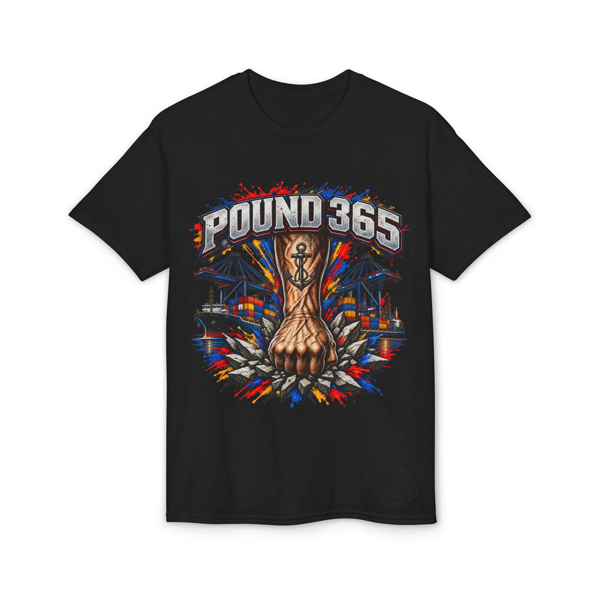 T-Shirt — "Pound 365" Boxing Fist Design (Anchor Tattoo, Urban Gym Vibe)